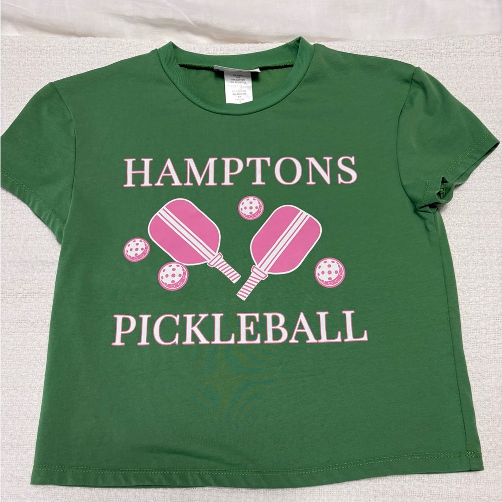 Hamptons Pickleball Preppy Cropped T-Shirt Girls Size 12 Never Worn Pink & Green